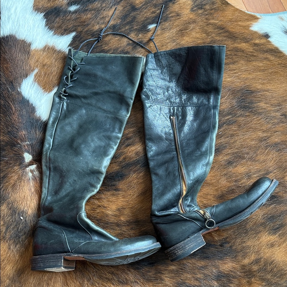 Black Leather Knee-High low heel Fiorintini & Baker Boots